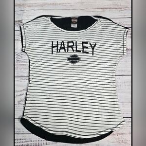 Harley-Davidson Womens Striped Logo Tee Cherokee NC Black White XL